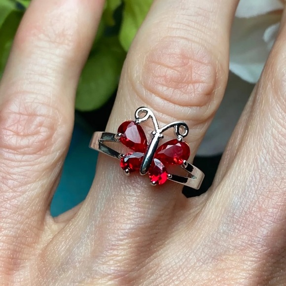 New! Silver/red ruby butterfly ring size 6 - Picture 2 of 6